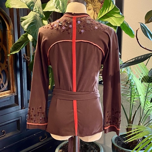 Anthropologie chocolate embellished wrap top - Picture 5 of 14